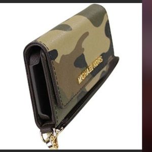 Michael Kors camo print wristlet and phone case